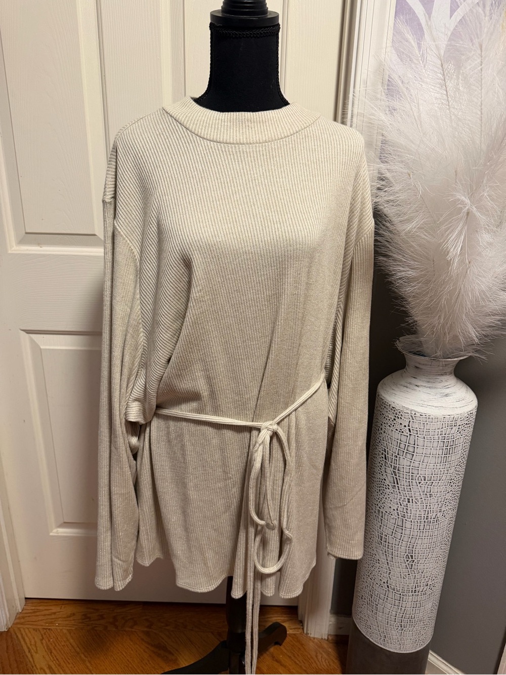 NWT Lane Bryant Shimmer Ribbed Tie-Waist Tunic Top 38/40